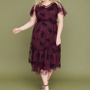 Flocked Mesh Midi Fit & Flare Dress NWT